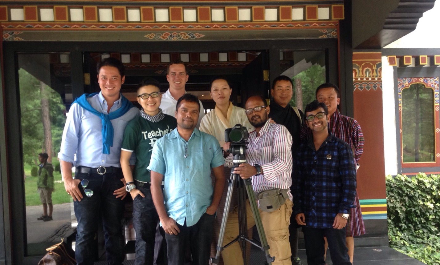 The entire crew of City Time Travellers 2 on the set at Uma Paro, Paro, Bhutan
